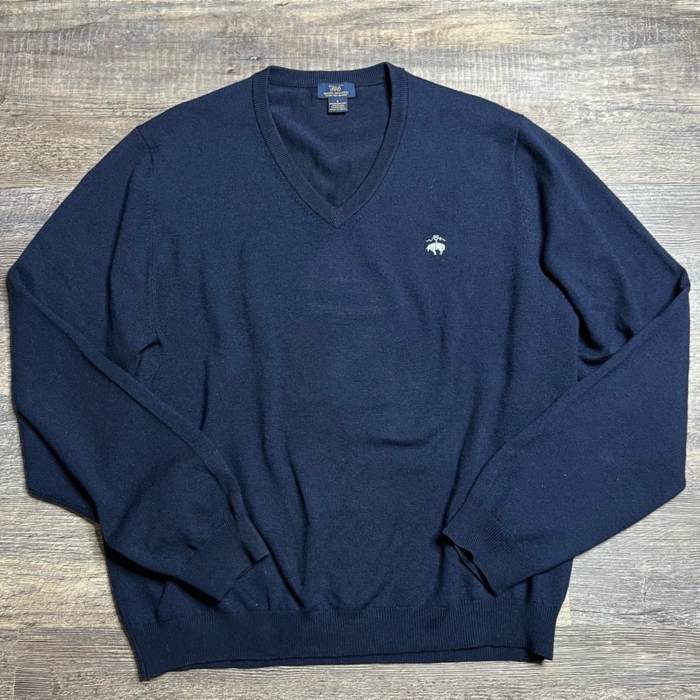 Brooks Brothers 346 Extra Fine Merino Sweater V-Neck Navy Large